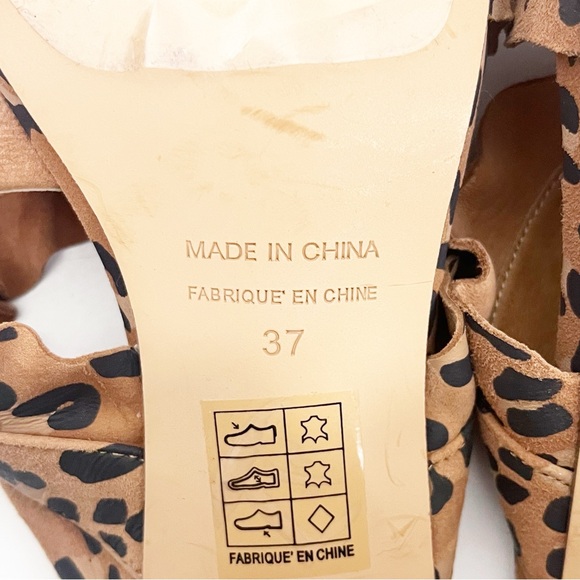 FREE PEOPLE Rosie Animal Print Ruffle Straps Slip On Heels Size EU 37 - Picture 10 of 11